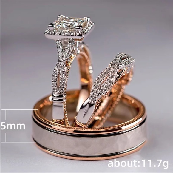 NEW*3pc Set 18K Rose Gold Diamonds Engagement Ring - Picture 6 of 6